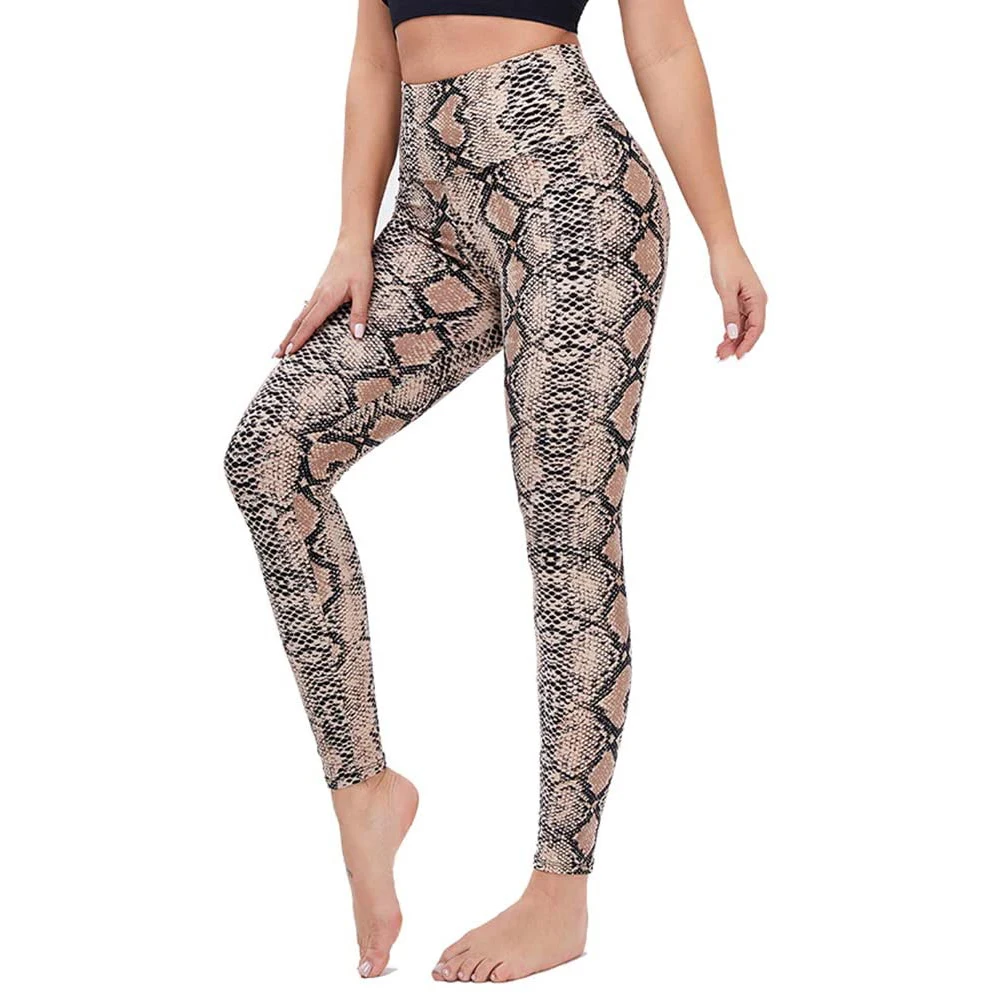 

Snake Printed Gym Yoga Pants Tummy Control 4 Way Stretch Push Up Workout Fitness Cheetah Leggings for Women, Customized colors