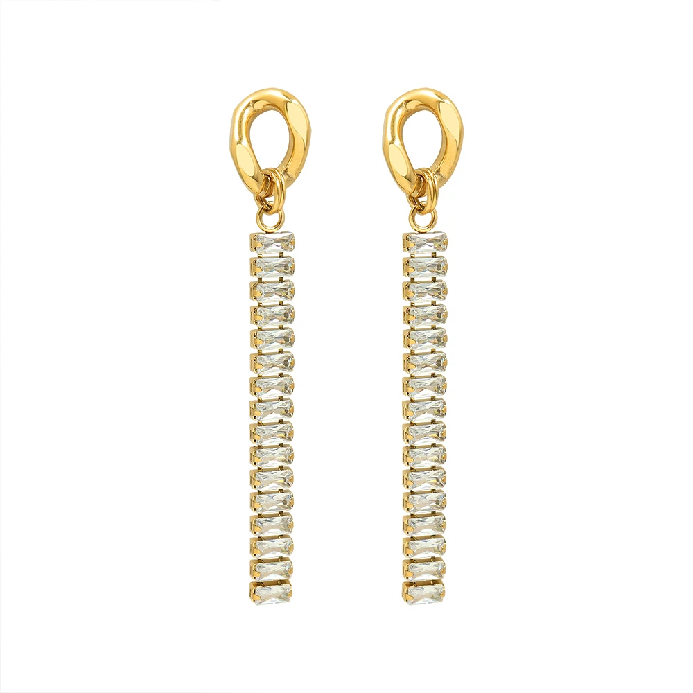 

Ladies Chain Full White Zircon Earrings Titanium Steel 18k Gold Earrings, Picture shows