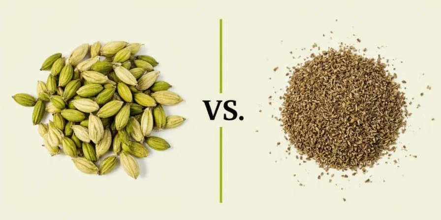 Crushing cardamom seeds with a mortar and pestle
