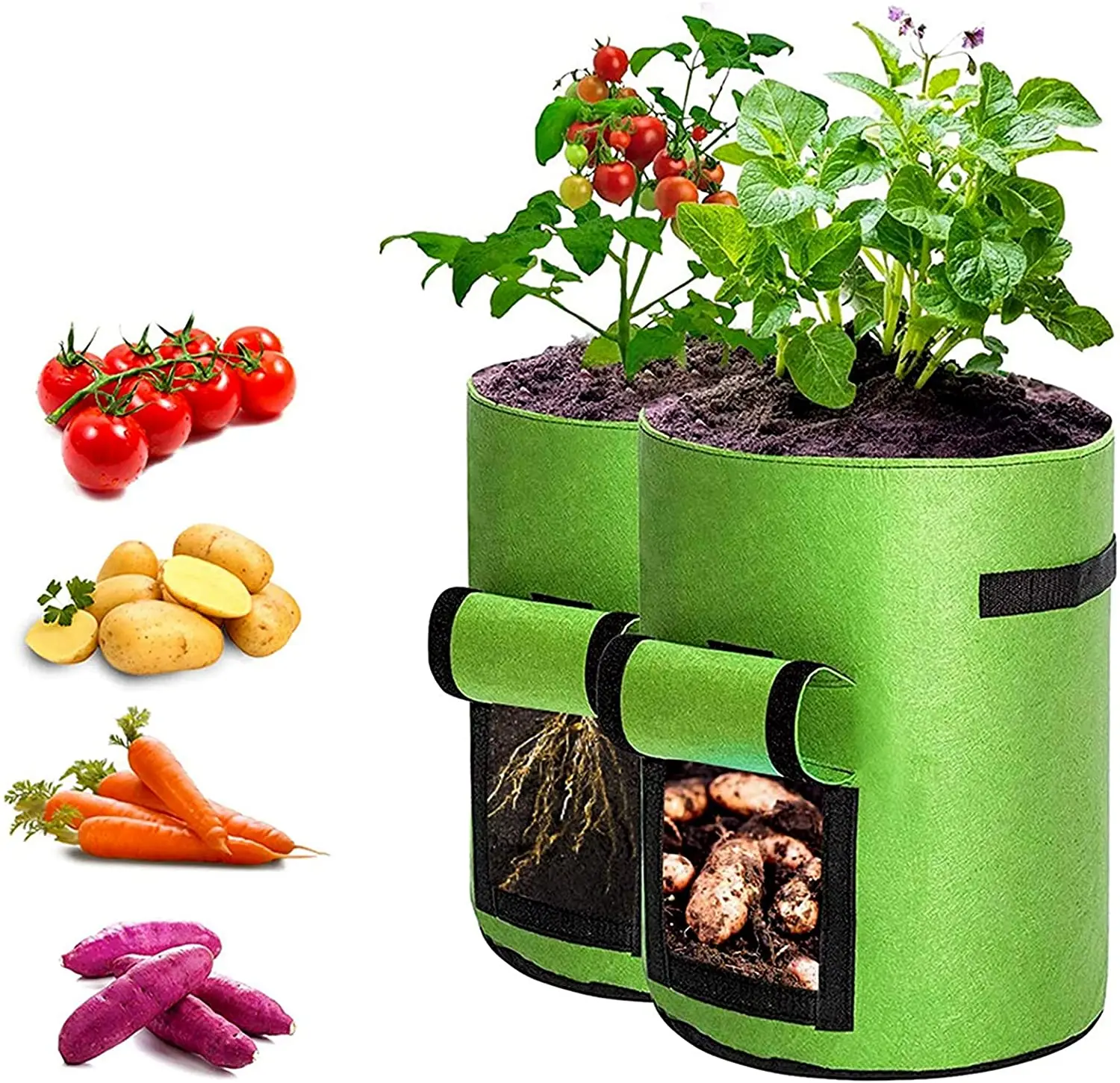 

3 5 7 10 15 20 25 30 100 Gallon Non Woven Planter Grow Bags Aeration Fabric Pots Garden Potato felt grow bags, Green