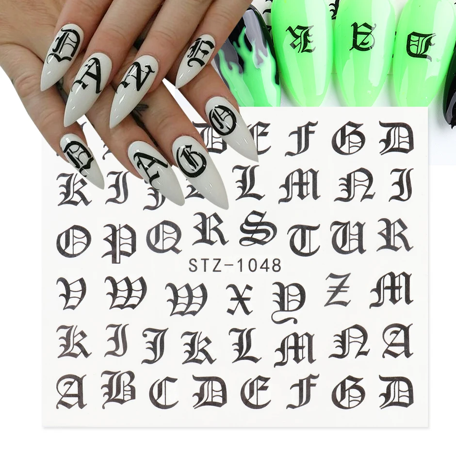 

ABC Letter Decals Nail Art Stickers English Old Font Black Number Tattoo Nail Sticker, Picture