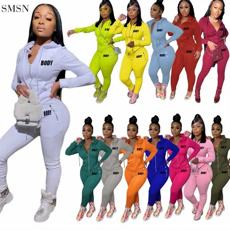 

Hot Sale Autumn Women Letter Printed Hooded Zipper Sweatsuit 2 Piece Set Women Clothing two piece pants set