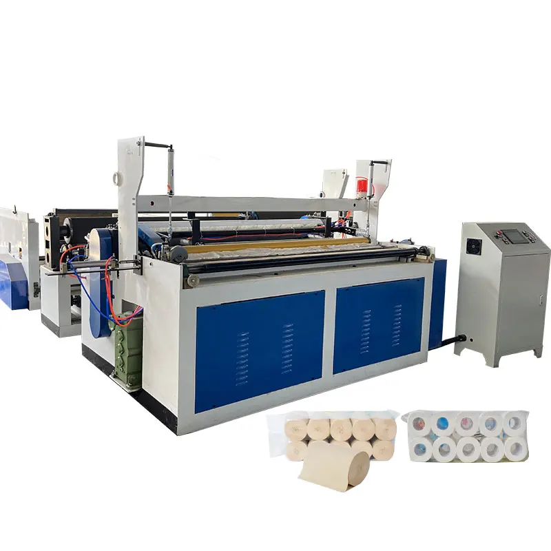 

Small business idea toilet tissue paper roll rewinding machine with automatic tissue paper cutting machine