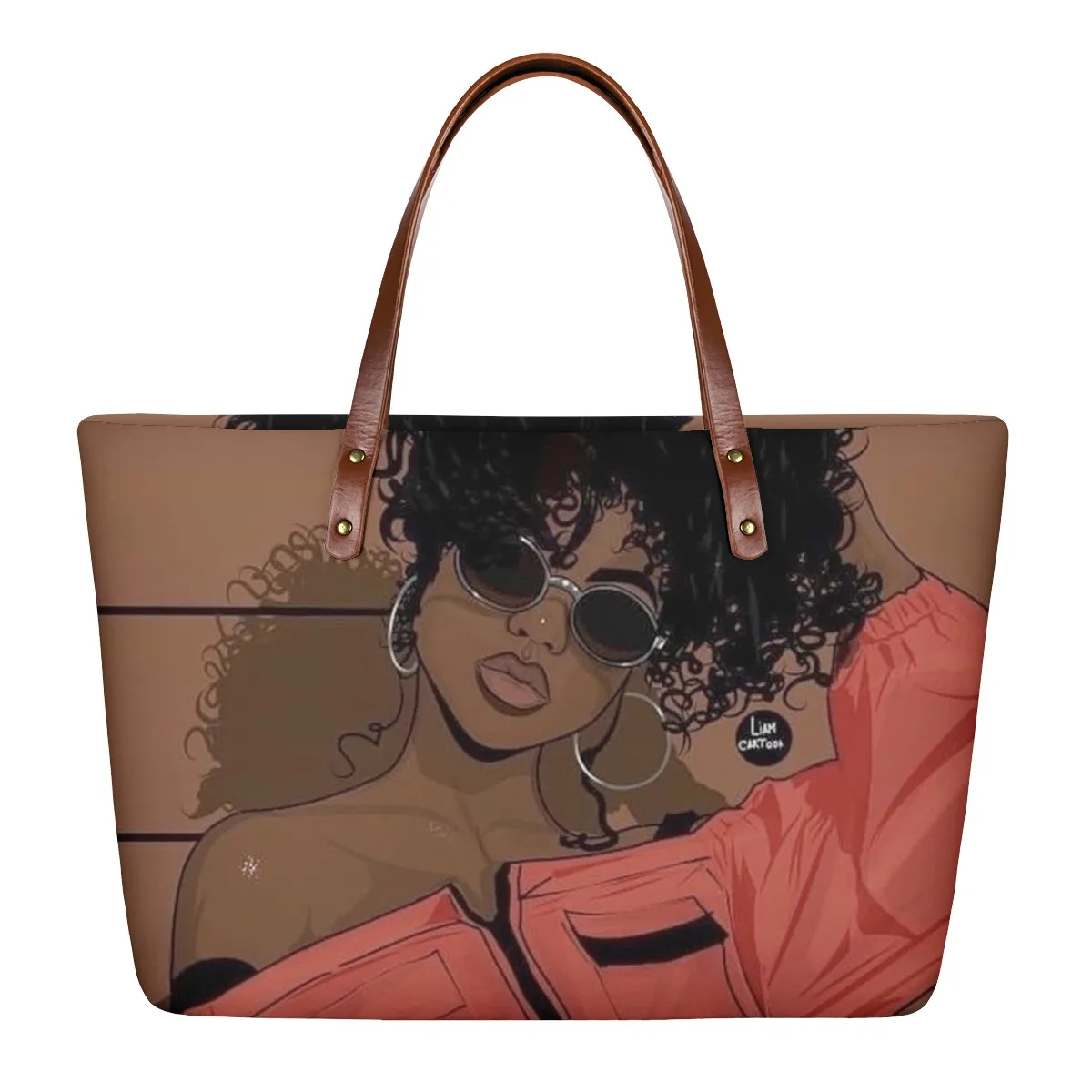 

Impreso Arte Negro Chicas Africanas Bolsos Marca De Moda Hombro Para Mujer Cuero Bolso, Customized color