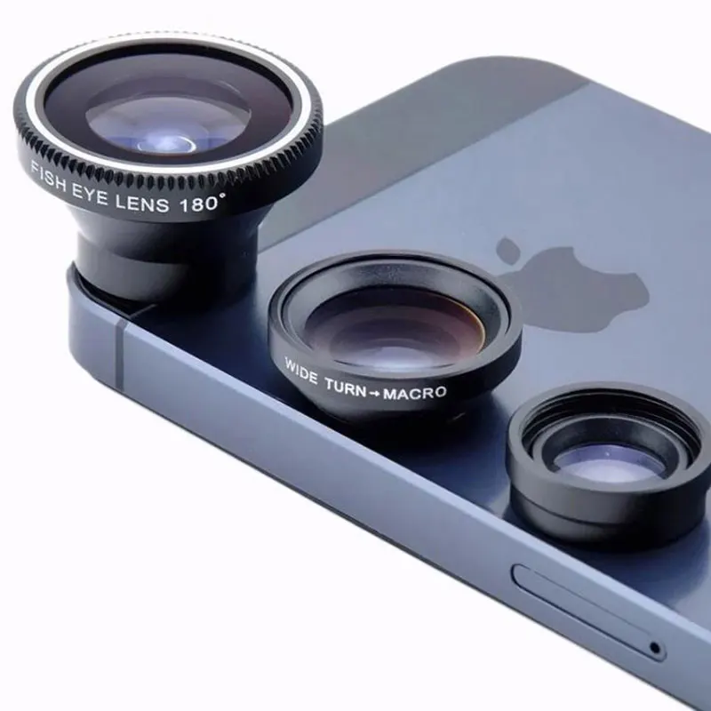 

2020 Trending 3 in 1 Phone Mobile Camera Lens 180 Degree Wide Angle Fisheye Lens OEM Micro Lens, Black / silver / red / gold / blue