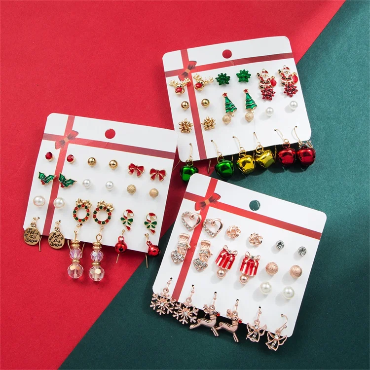 

VKME New Christmas Gift Stud Earrings For Women Cute Present Bow Snowflake Charm Bell Tree Hoop Earrings