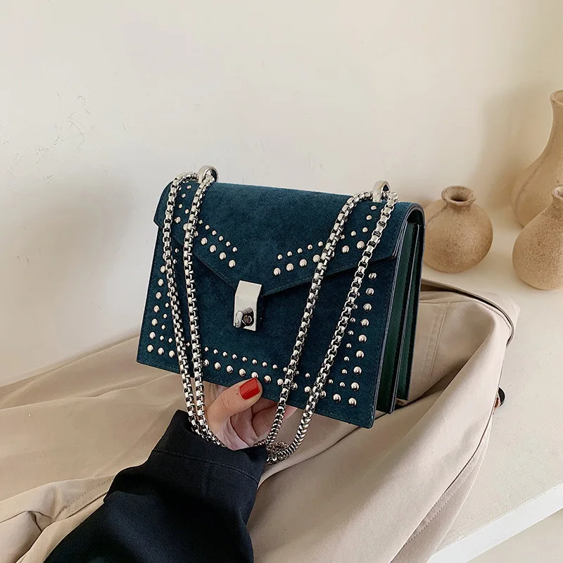 

Scrub Leather Brand Designer Shoulder Simple Bags For Women 2021 Chain Rivet Luxury Crossbody Bag Female Fashion Small Handbags, Red, khaki, blue, black