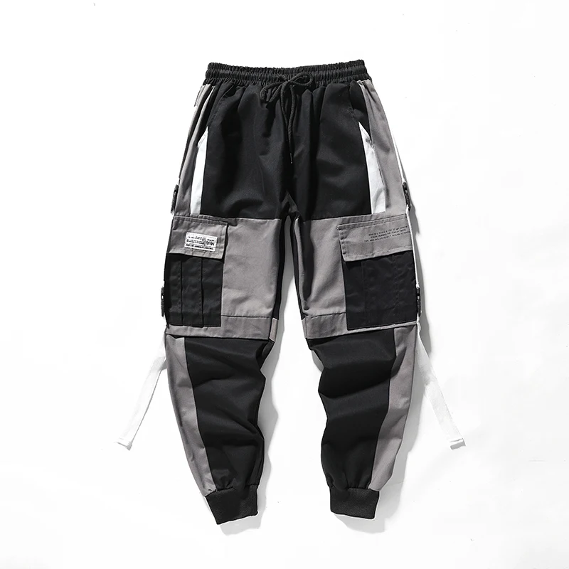 Wholesale Oem big pocket Blank Good Quality Cotton Color Block Mens Baggy Casual Chino Cargo Jogger Pants