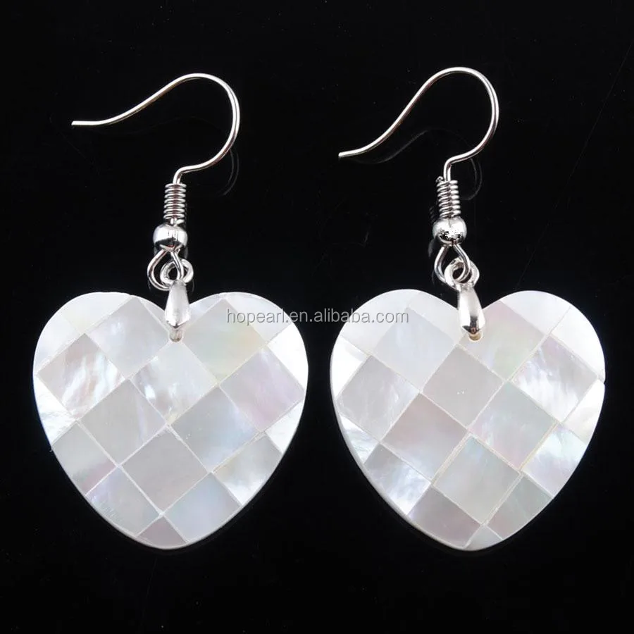 

MOP86 Women Jewellery Mother of Pearl Ivory White Shell Dangle Heart Earrings