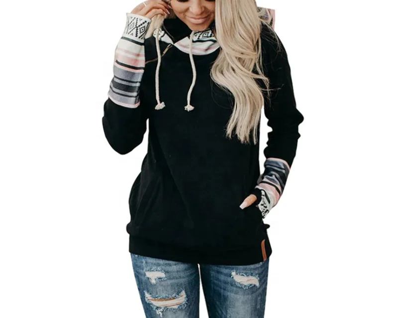 

Casual Fall Winter Sweatshirt Leopard Camo Plaid Hoodie Top Color Block Women Hoodie, Picture color