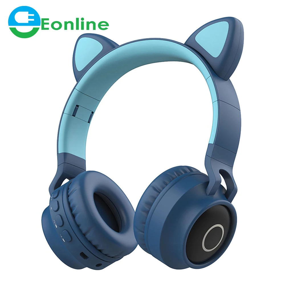

EONLINE New LED Cat Ear Noise Cancelling Headphones 5.0 Young People Kids Headset Support TF Card 3.5mm Plug With Mic, Blue / lemon yellow / cherry powder / matcha green