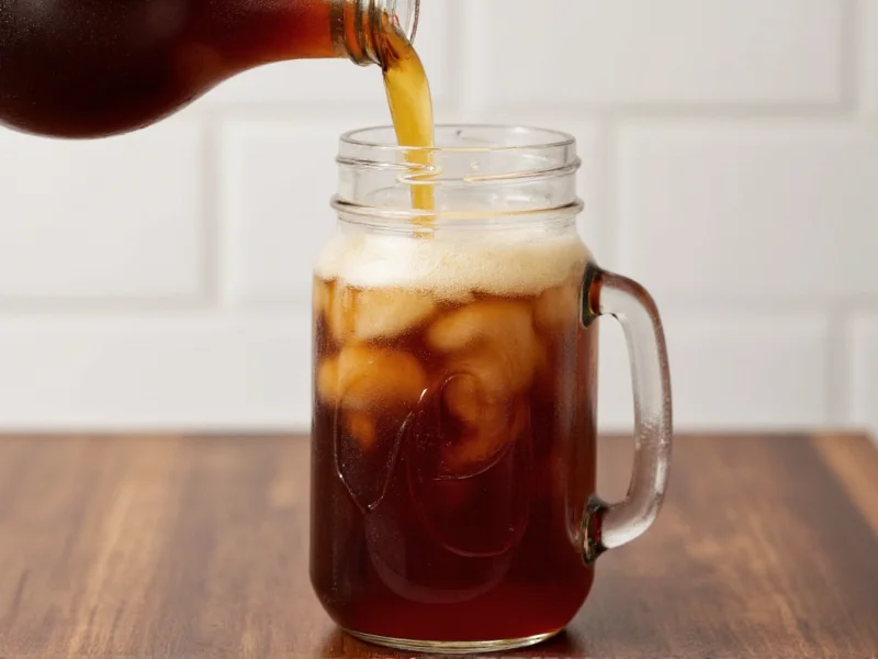 Homemade root beer poured into mason jar with foam