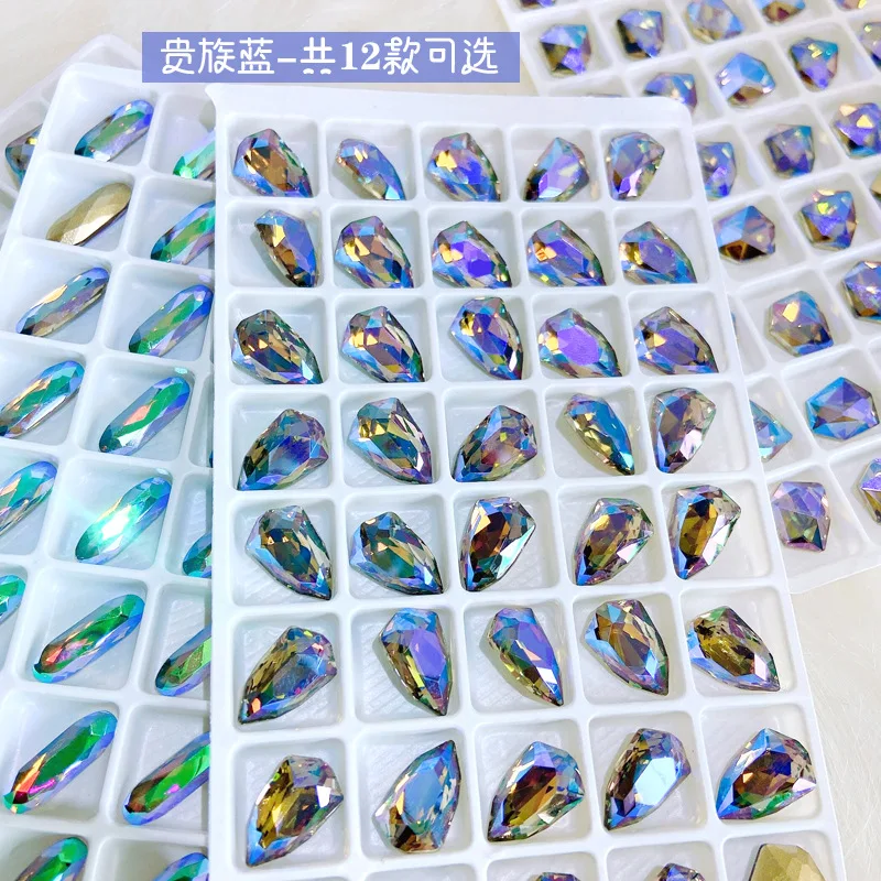 

Multi shapes big nail rhinestones super shiny ghost light colorful point back glass large rhinestone stone for nail manicure, 12 colors