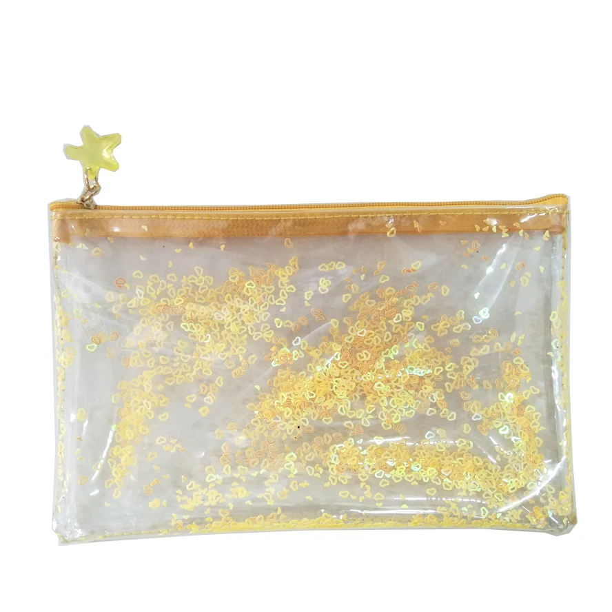 

New Promotional clear pvc glitter sequin zipper cosmetic pouch, Colored