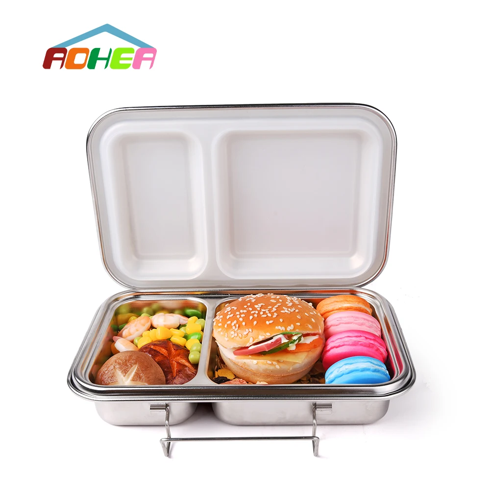 

eco friendly lunch box kids bento dishwasher-safe two Section bento box food, Silver