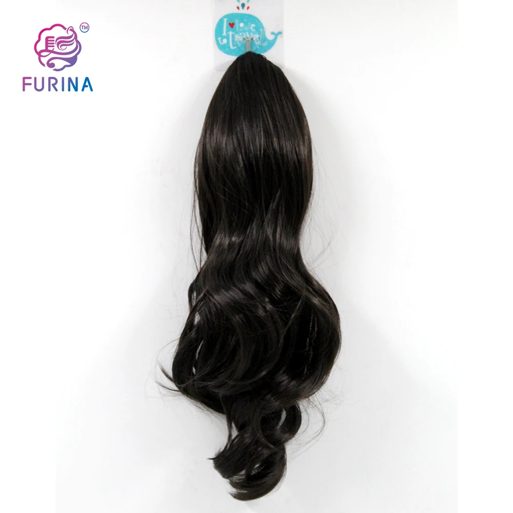 

16'' Drawstring 2# long wavy heat resistant synthetic wrap ponytail synthetic hair extensions, Pure colors are available