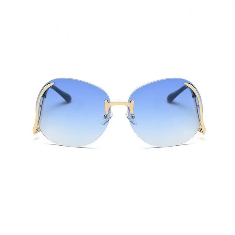

Hot Sale Custom Logo Newest Fashion Women Oversized Shades Rimless Metal Frame Shades Sunglasses Sun Glasses For Ladies