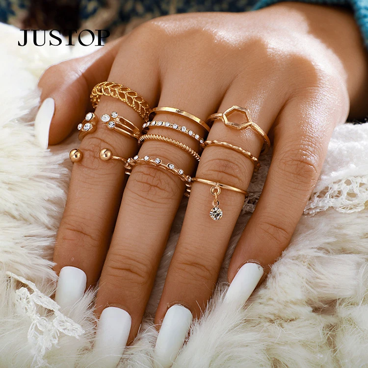 

Hot Selling Set Rings For Women Finger Ring Gold Plated Rhinestone Jewelry