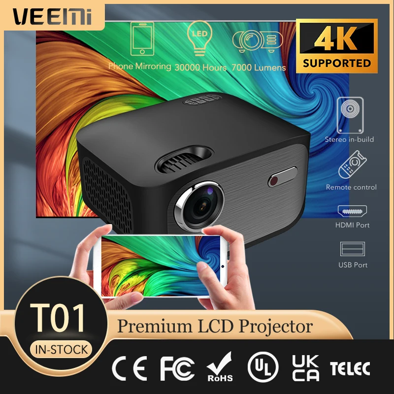 

Standard Version VEEMI 1080p Full HD Projection TV 250 inch Large Screen Video Playback Projector for Home Movies