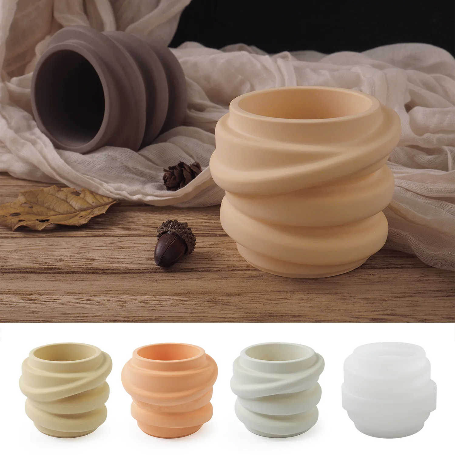 

DM765 3D Plaster Flower Pot Cement Molds Silicon Concrete Jar Vase Silicone Mold For Gypsum For Candle Holder