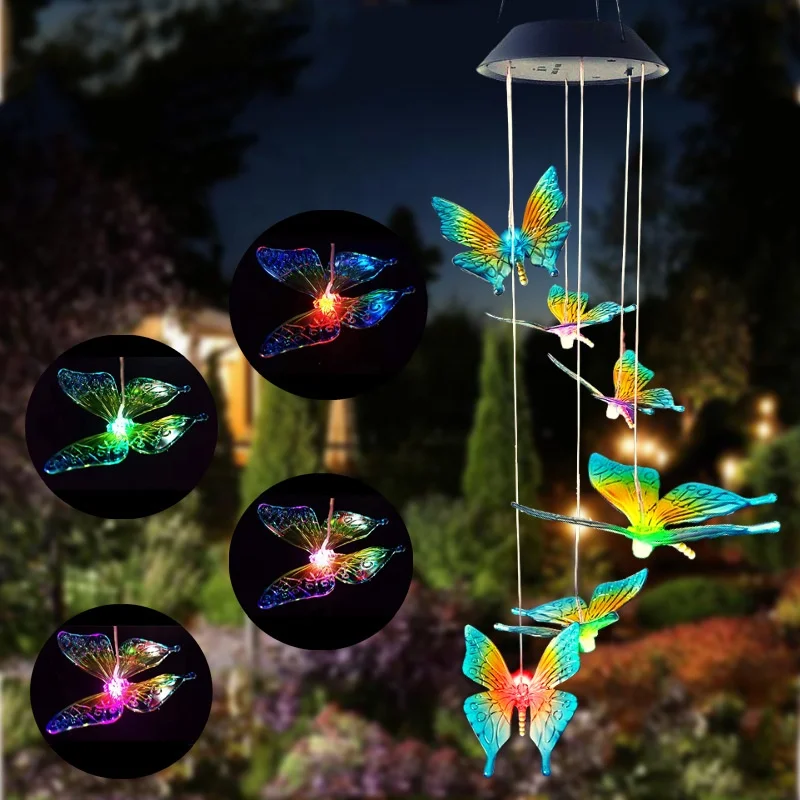 

Home Decoration Solar LED blue and yellow butterfly light wind chime light garden garden outdoor waterproof garden light, Mix colors