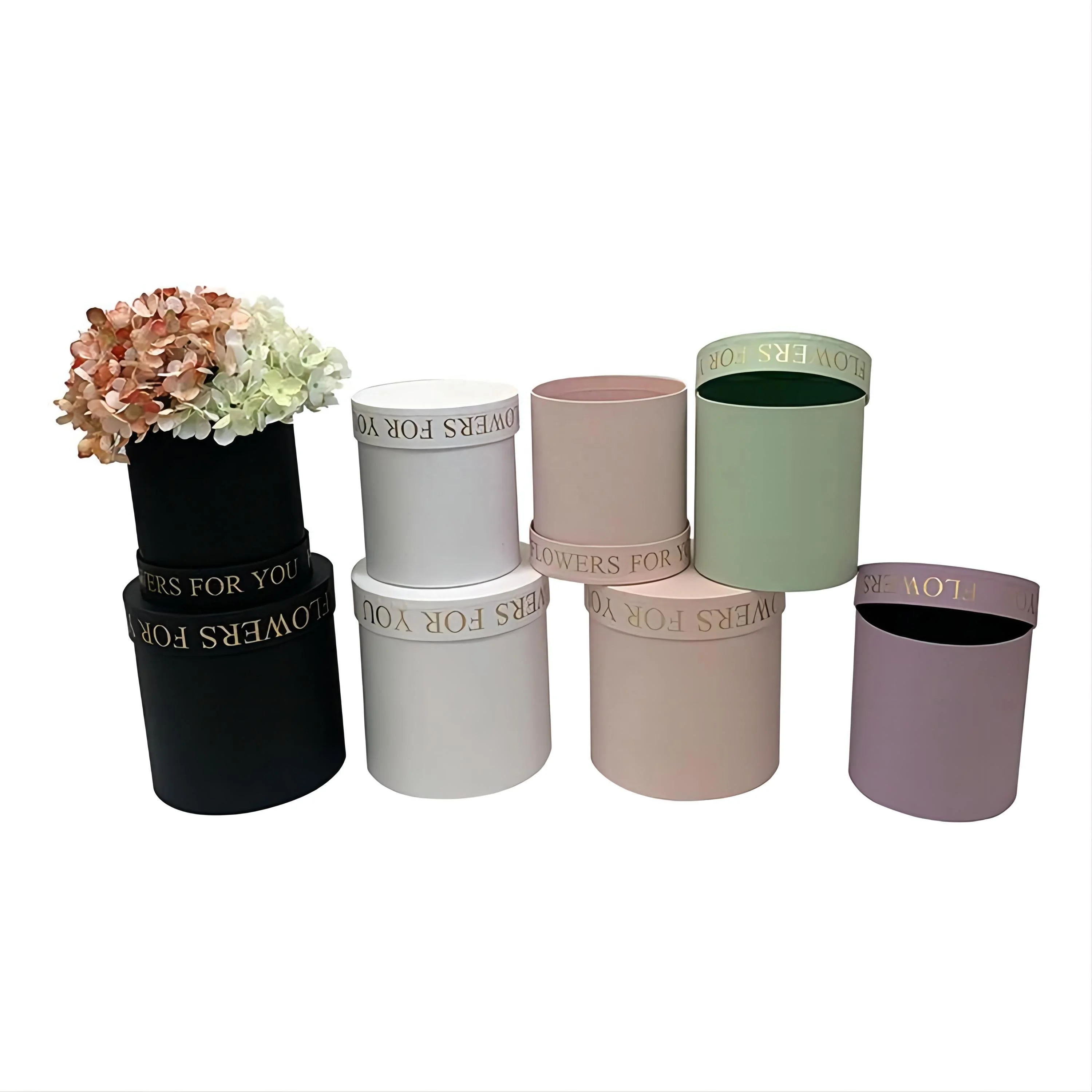 

Hot Stamping Macaron Solid Color Flower Box Gift Packing Box 2 Piece Set Round Gift Box