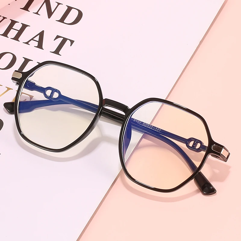 

Female fashion polygon anti-blue glasses big frame small face personality flat mirror light and comfortable frame, Custom color