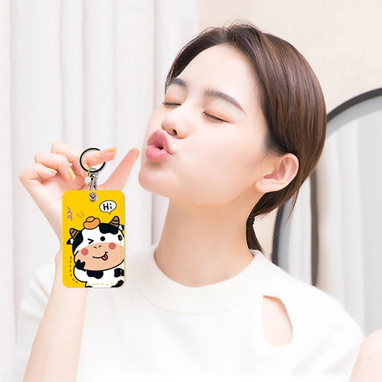 

Cartoon game packaging Cover Customized sleeve Transparent Document Cute Pink Girl Id Badge Holder With Card Case Quicksand Oil, Customized color