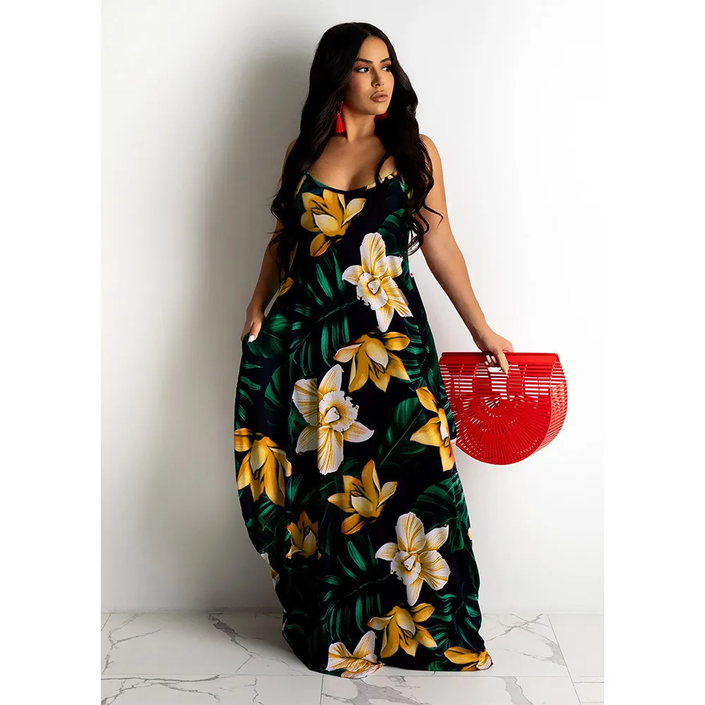 

2021 Women Plus Size Clothing Sleeveless Printed Floral Summer Loose Plain Maxi Dresses Casual Dress For Women Dresses, Solid