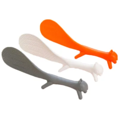 

D160 Cute Kitchen Gadgets Household Scoop Restaurant Plastic Paddle Holder Meal Spoon Squirrel Shaped Ladle Rice Spoons, 3 colors,