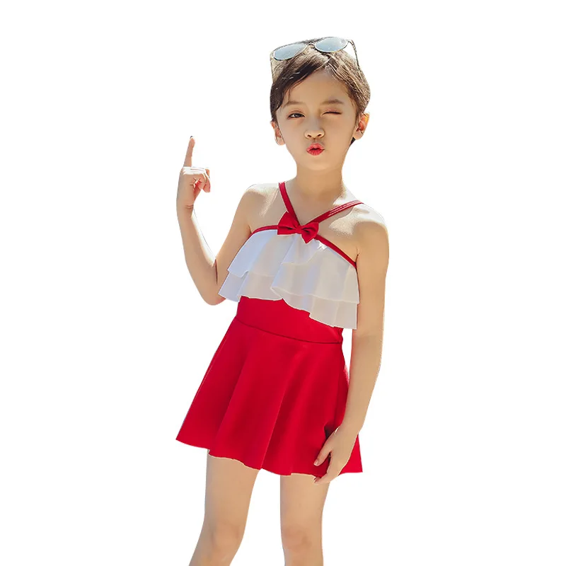 

Recycled swimwear customised swimwear sets red skirt, As picture