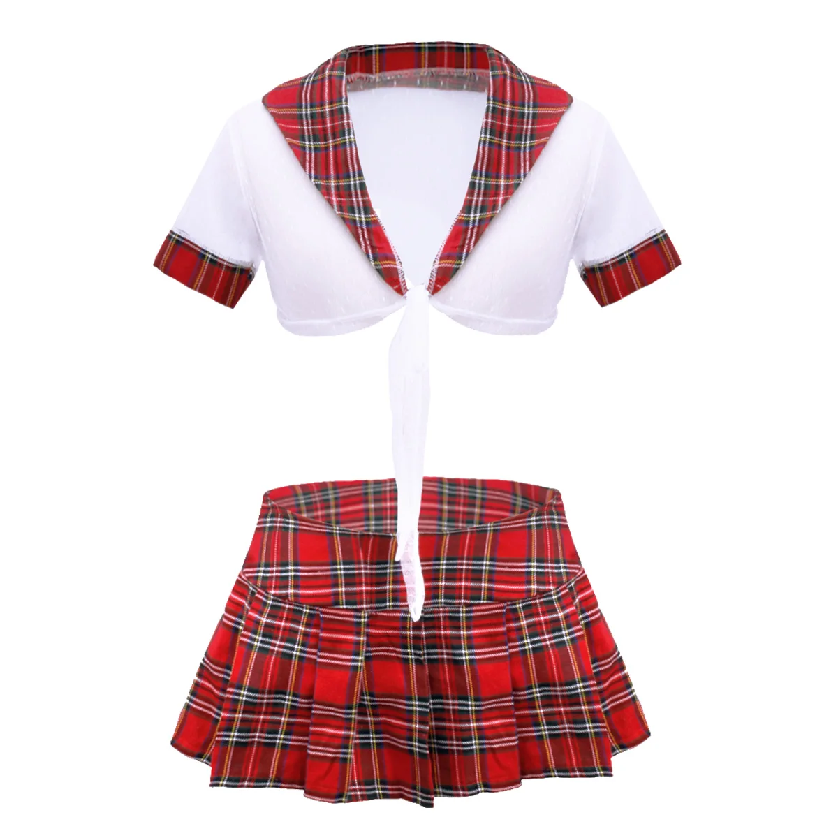 High School Girl Crop Top With Plaid Skirt Cosplay Role Play Costume