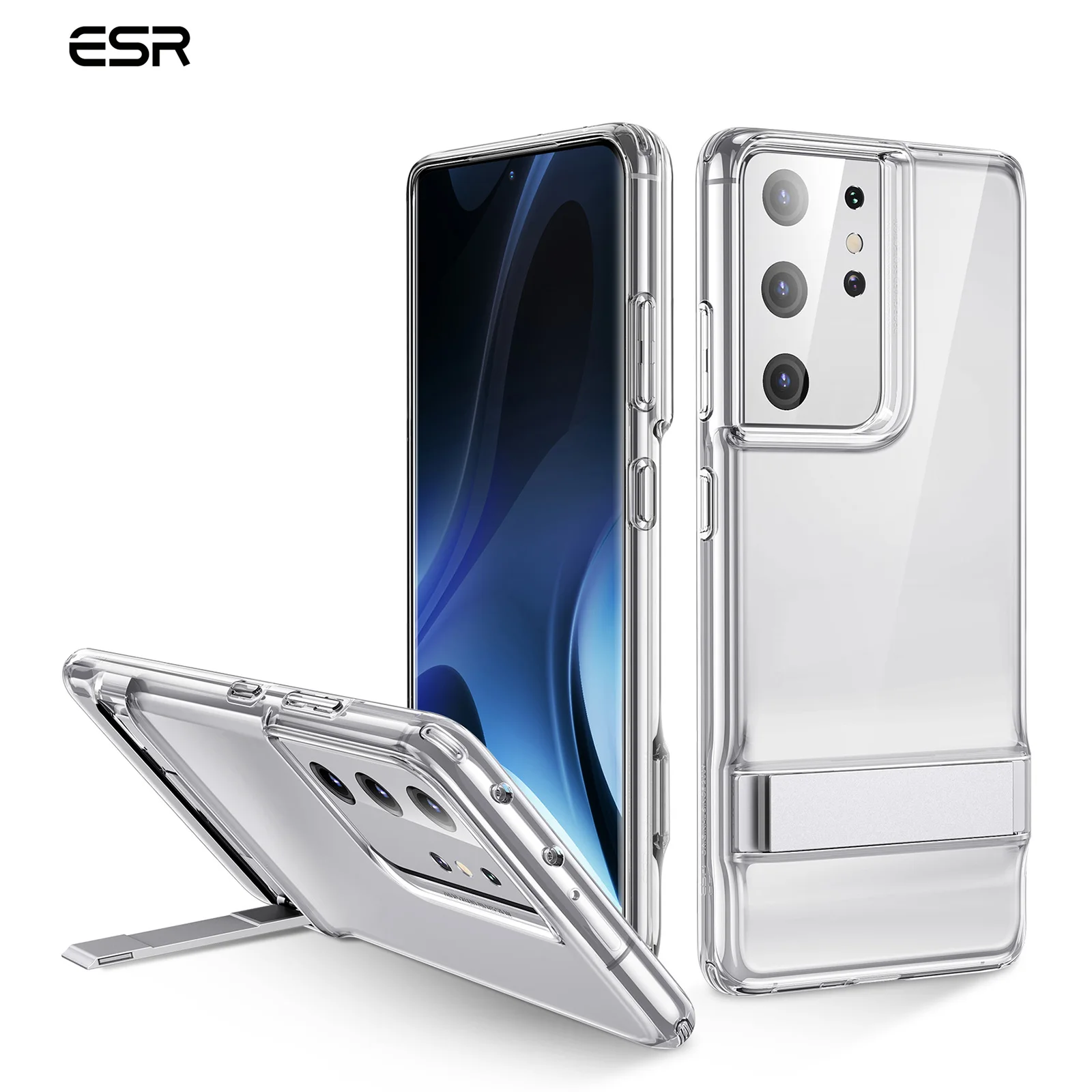 

ESR for Samsung Galaxy S21 Ultra Case Metal Kickstand Thin Transparent crystal Clear TPU bumper Phone Case back cover, Transparent clear