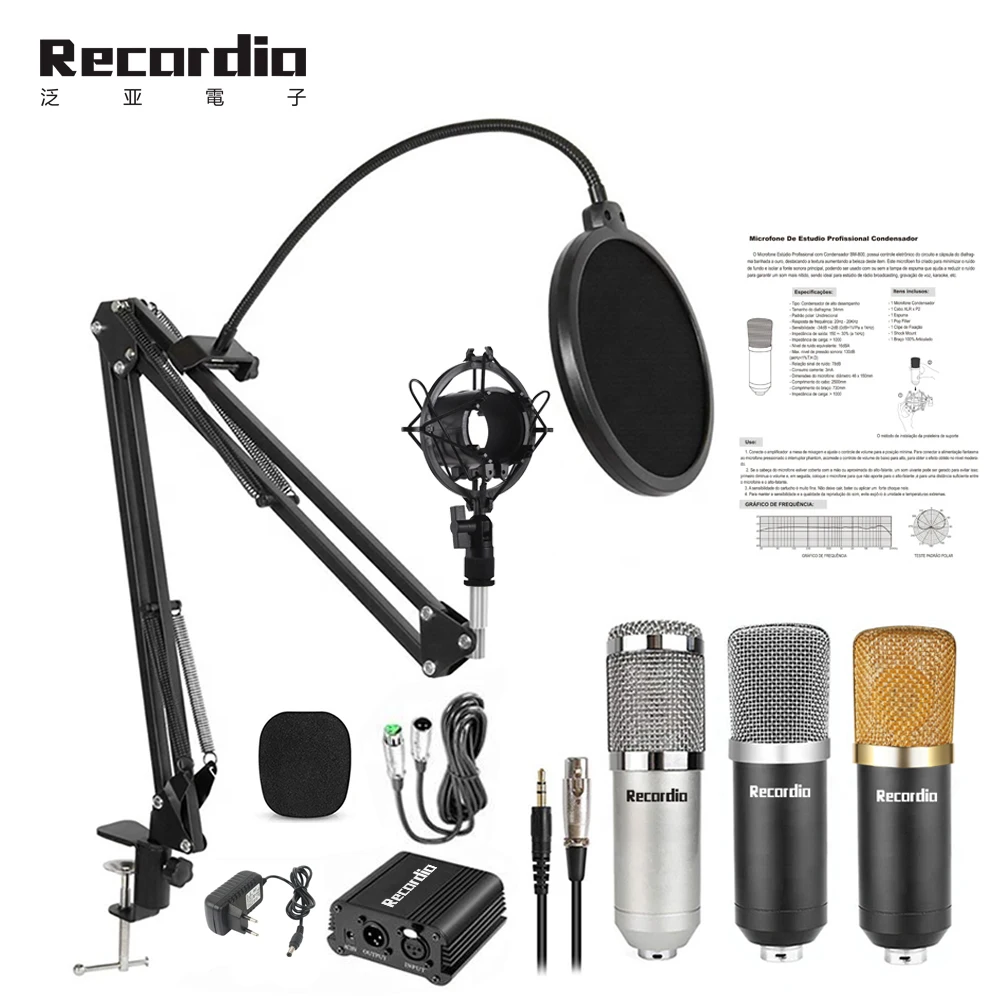 

GAM-800+ High sensitivity omnidirectional podcast studio recording electret BM-800 condenser microphone with Phantom battery set