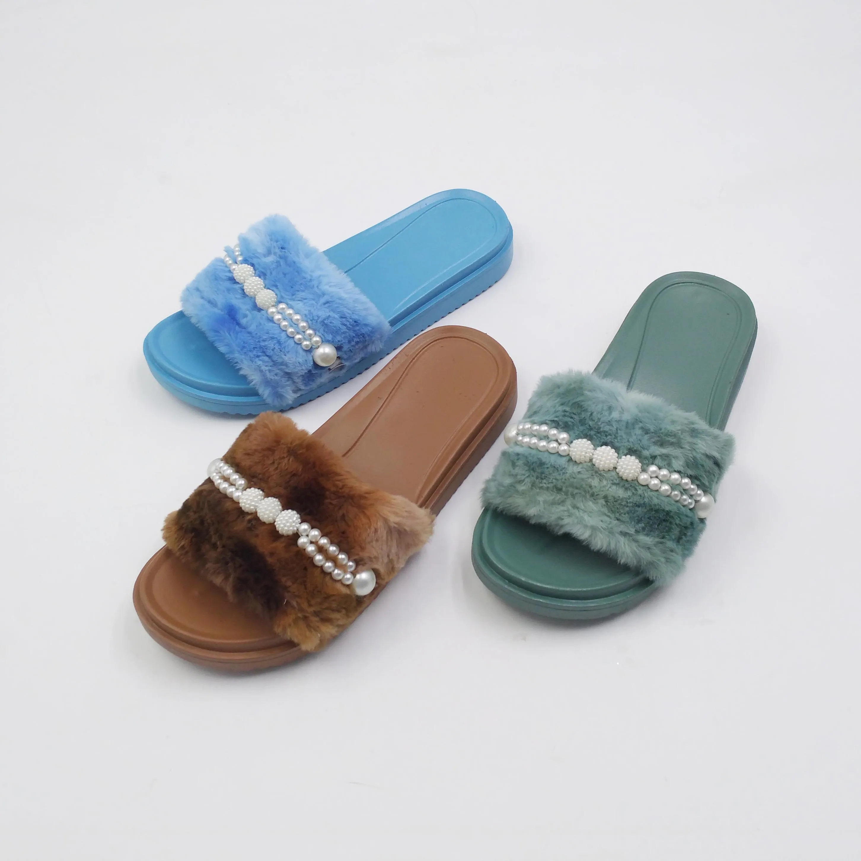 

Winter rhinestone plush lady slippers indoor warm home shoes solid color soft sole fluffy slippers, Grey blue green brown