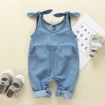 

F11337A High quality Sleeveless denim lovely rompers for baby girls, As picture