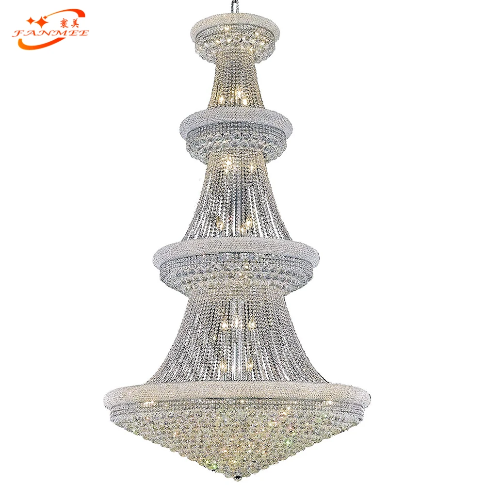 

Modern Luxury Crystal Chandelier Light LED Chrome Large Pendant Hanging Lamp for Hotel Home Decoration, Chrome metal frame