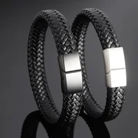 

2020 Handmade Vintage Braided Leather Bracelet Magnetic Clasp Custom Engraved Black Brown Leather bracelet Men