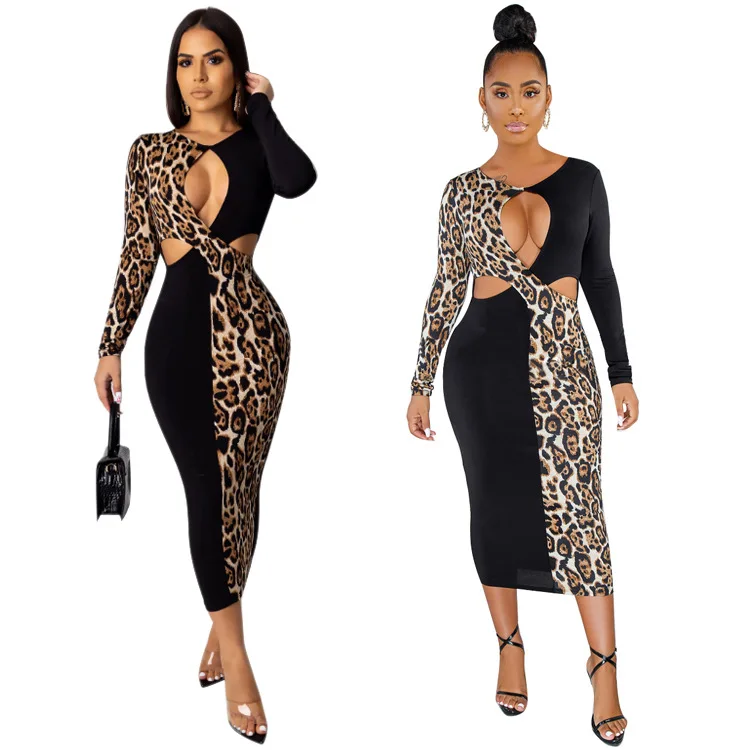 

KJY7124 Hot selling women clothing sexy leopard print dress sexy skirt dresses women lady elegant bodycon dress