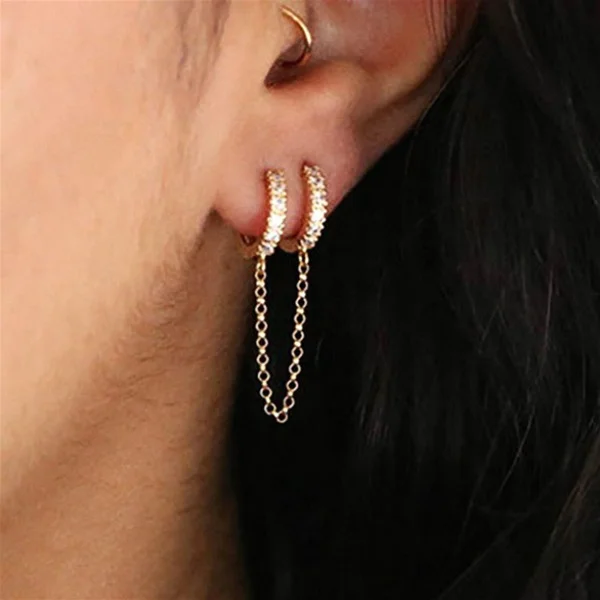 

Bohemia S925 Silver Ear Bone Clip Ear Buckle Clip Tassel Chain Single Ear Zircon Stud Earrings, Gold/silver/rose gold
