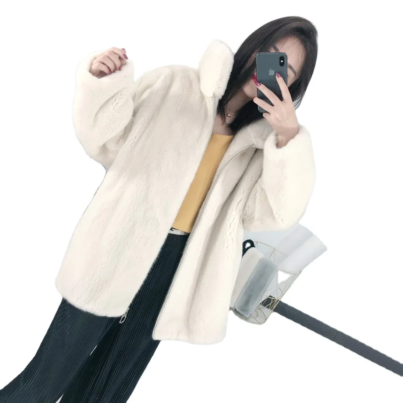 

Star Clothing Fur Coat Real Mink Fur Winter Ladies Fashionable Women Japan Fashion Clothing Handmade Preppy Mink Pockets, As image