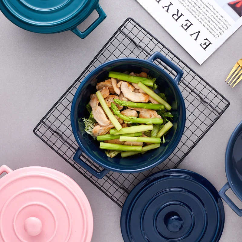 

Ceramic casserole cheap dinner soup bowl baking bowl oven dish double ear, Multi-color