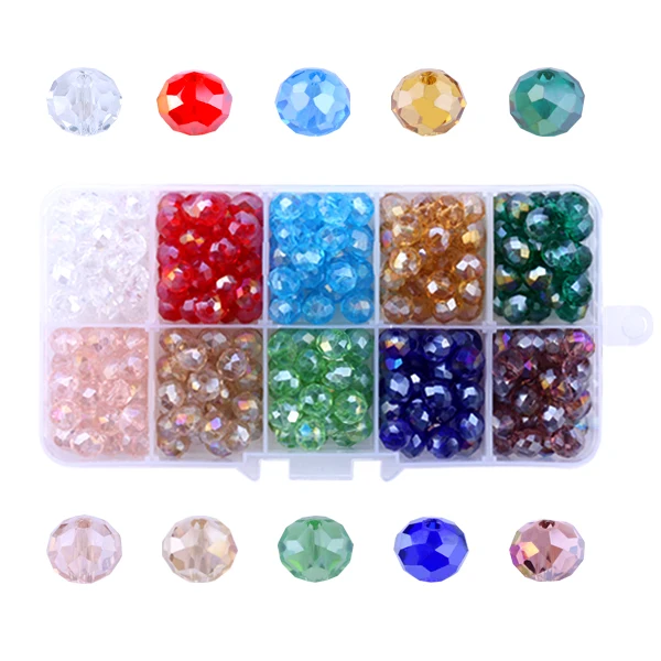 

Plastic 10 Grid Box Trendy Set Round Crystal Bicone Sharp Rondelle Glass Beads for Cord Jewelry Accessories Making, 10 grid crystal beads