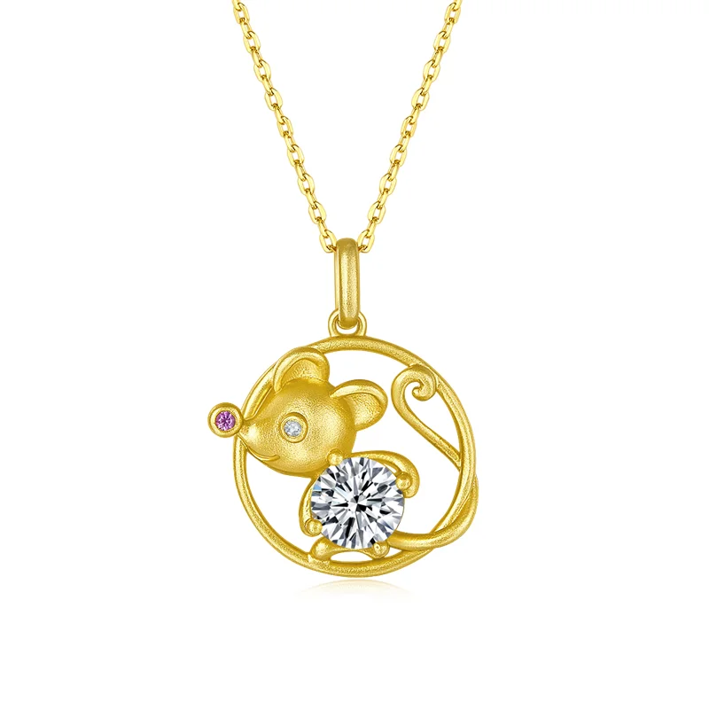 

OXSA Zodiac Series Mouse Gold Plated 925 Silver Chain Moissanite Necklace