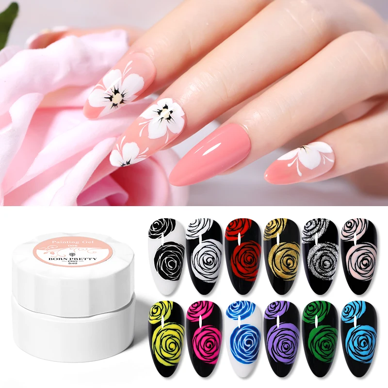 

BORN PRETTY PRO 5ml Color Drawing Paint Gel Polish Nail Art Gel Uv Painting Gel, 12 colors for choose