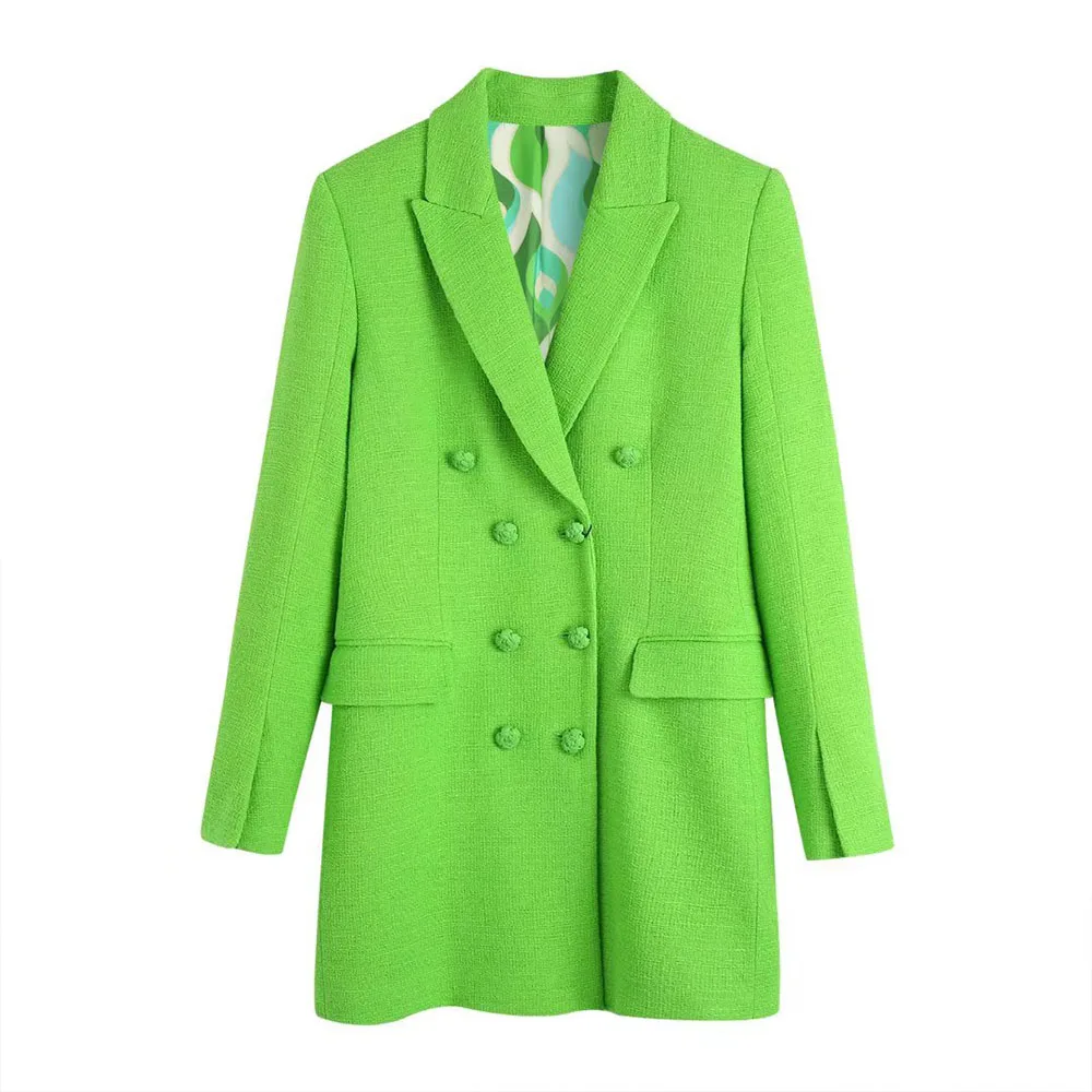 

BMURHMZA2022 Women's Spring/Summer New High Street Fashion Textured Double Breasted Dress Green Blazer, Picture color