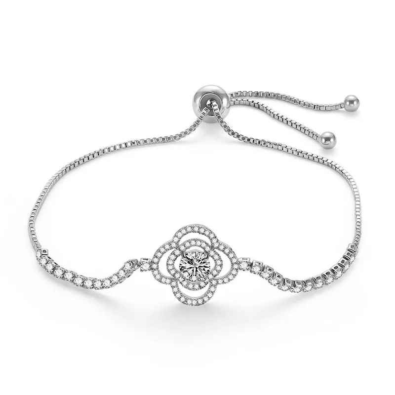 

PUSHI leaf zircon bracelet 2021 women adjustable bracelet simple four leaf clover high quality