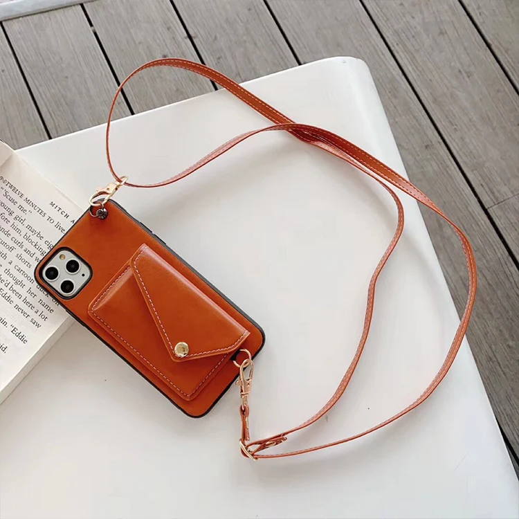 

Amazon hot sell luxury pattern necklace wallet for mobile i-phone case with strap silicon