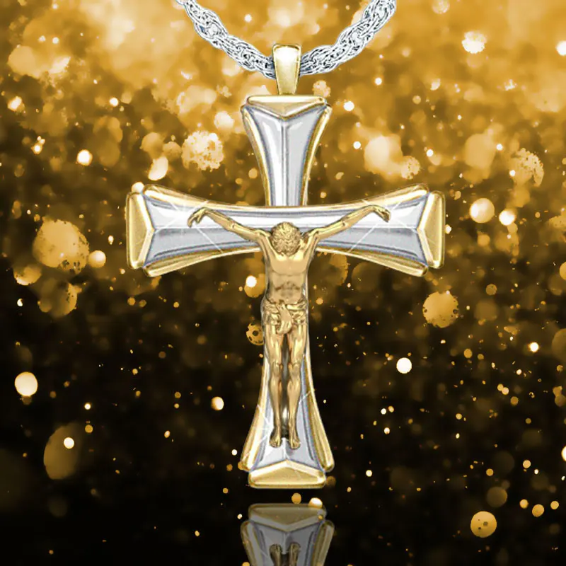 

Exquisite Fashion Jesus Religion Christian Pendant Prayer Faith Jewelry Romantic Two-tone Cross Necklace