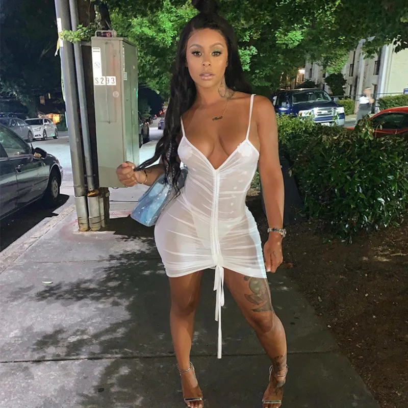 

DVACAMAN New Arrivals 2021 Ruffle Sexy Wrap Hip Bodycon V-neck Elegant Dresses for Women Sleeveless Clothes, Picture color